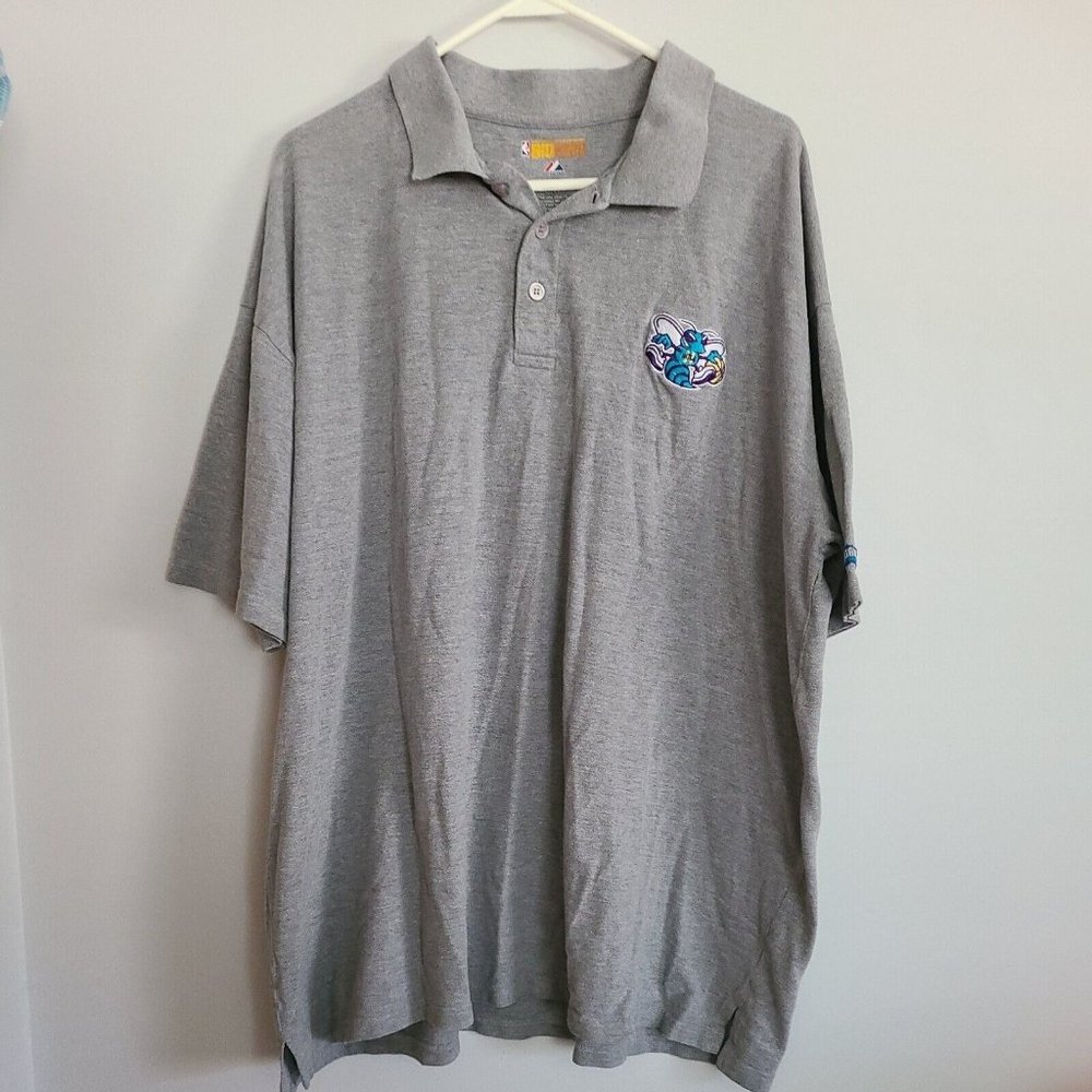 CHARLOTTE HORNETS NBA  MAJESTIC BIG MAN 3XLT GRAY POLO SHIRT   A8